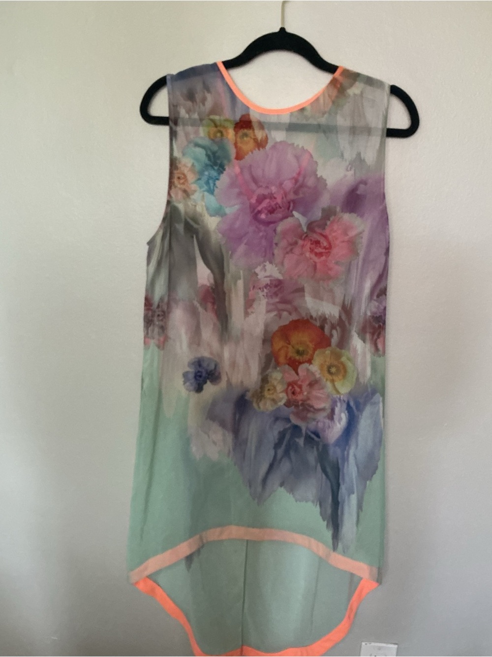 Ted Baker Mint Floral Watercolor Sleeveless Tunic with Coral Trim